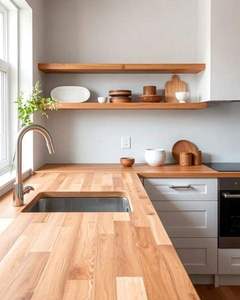 Online Technical Support EFS Solid Wood Factory Direct Rubber Wood Finger Joint Countertop Kitchen <b>Table</b> Top Custom Size - Product Image 2