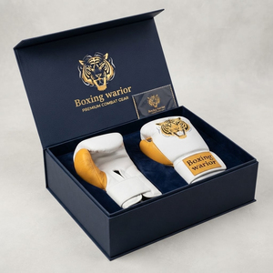 Guantes de Boxeo Profesionales de Piel de 8oz para Entrenamiento y Sparring, con Absorción de Humedad, Dedos Completos, Cierre de Gancho y Bucle, Color Blanco y Dorado, Yamu YM-BG-32 - Product Image 5