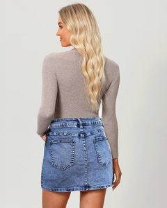 Mini-jupe en jean taille haute avec poches, délavée, style crayon, décontractée, pour femme, collection printemps - Product Image 4