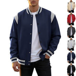Blouson de baseball personnalisé pour homme, coupe décontractée, couleur unie, col montant, style universitaire, veste bomber - Product Image 1