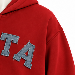 <b>Red</b> Mens Zip Up <b>Hoodie</b> Heavyweight Fleece Chenille Letter Applique Oversized Casual Streetwear Sweatshirt with Kangaroo Pockets - Product Image 6