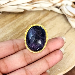 Latest Style Boho Gemstone <b>Ring</b> Vintage Brass <b>Rings</b> Women 18k Gold Plated Ethnic Oval Beaded Tribal <b>Statement</b> Wholesale/OEM/ODM - Product Image 2