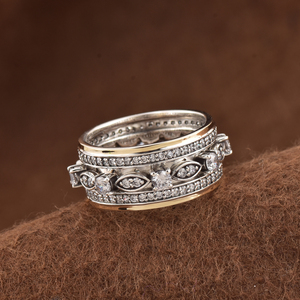 9KT Gold and 925 sterling silver <b>ring</b> Tone CZ <b>Statement</b> <b>Ring</b> for Women Vintage Pave Wedding Band Fashion Jewelry trendy <b>ring</b> - Product Image 5