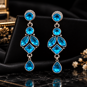 Boucles d'oreilles artificielles en argent oxydé bleu |   Bijoux de mode en gros |   Fabricant direct d'usine OEM ODM Conception personnalisée - Product Image 3