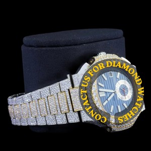 Reloj de Diseño Exclusivo con Cronógrafo, Esfera de Cristal, Oro Blanco, Completamente Adornado con Piedras, Estilo Hip Hop, Cuarzo, Fecha Automática, Moda, Negocios, Nuevo y Personalizado - Product Image 6