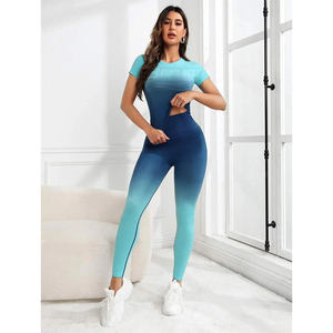 Nouvel Arrivage Ensemble 2 Pièces Femme Uni Très Élastique Respirant Écologique Sans Couture Sans Manches pour Gym Fitness Legging Effet Fesses de Pêche et Yoga - Product Image 2
