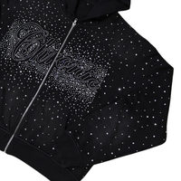 Sweat à capuche zippé oversize personnalisé avec strass, noir, effet cristal, logo personnalisé, veste streetwear de luxe pour homme