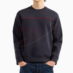 Sweat-shirt à col rond noir pour homme, coupe ample, en coton tricoté, décontracté, pour l'automne, avec détails de couture rouge - Product Image 2