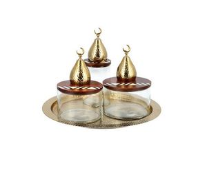 Ensemble de plateaux en métal de luxe pour le Ramadan, avec pot en verre, décoratif, en forme de croissant de lune, pour ranger les dattes, les fruits secs, les bonbons, les chocolats, pour la décoration de la maison - Product Image 1