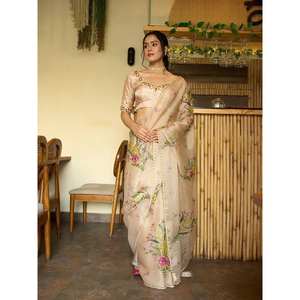 Nouvelle collection de saris tendance à motifs floraux, en tissu de chiffon et d'organza doux - Product Image 2