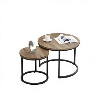 Best Selling <b>Set</b> of 2 Living Room <b>Nesting</b> Tea <b>Table</b> Steel Black <b>Coffee</b> <b>Table</b> Wood Top Modern 60/80 Cm - Product Image 3