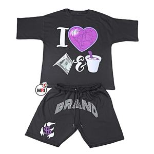 Vente en gros 100% coton DTF imprimé Ensemble pour hommes Logo personnalisé Respirant Durable XL Manches courtes Survêtement Gym Unique Polaire - Product Image 1