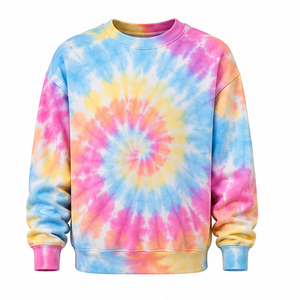 Sweat-shirt tie-dye teint réactif en molleton bouclette à col rond, style athleisure, streetwear et décontracté, fournisseur de vêtements en gros - Product Image 1