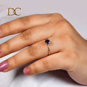 แหวนเพชรพลอยไพลินสีน้ำเงินรอยัล 14KT ทองคำแท้ ประดับเพชรเม็ดเดี่ยว สำหรับงานหมั้นและงานแต่งงาน - Product Image 2