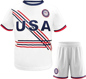 Camiseta de Fútbol de EE. UU. para Hombre, Cuello en V, Manga Corta, Azul Marino y Rojo, Sublimada, Absorbe la Humedad, Ropa Deportiva con Servicio OEM ODM - Product Image 1