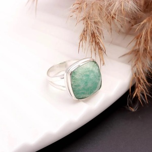 Anillo de Amazonita Natural con Corte Cuadrado, Anillo de Plata de Ley 925, Joyería Artesanal con Piedras Preciosas, Anillo Boho Unisex - Product Image 4