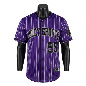 Camiseta de Béisbol para Hombre, 100% Algodón, Corte Holgado, Malla de Poliéster GSM, Rayas Blancas y Moradas, Ribete Negro, Logotipo Personalizado - Product Image 1