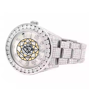Reloj de Pulsera Hip Hop con Diamantes de Cuarzo, Esfera de Nácar Blanco, Correa de 20 mm, Totalmente Adornado con Cristales - Product Image 3
