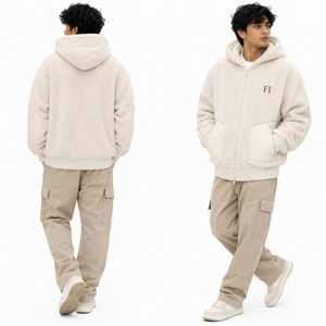 Wholesale Unisex <b>Sherpa</b> Zip-Up Jacket Custom Embroidered FI Logo Oversized Casual Winter Wear Men's <b>Hoodies</b> B2B Fashion Supplier - Product Image 2