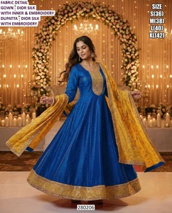 ชุดเดรสผ้าไหม Anarkali แบบดั้งเดิมสำหรับงานเทศกาล Ziya พร้อมคุณสมบัติป้องกันแสงแดดและแห้งเร็ว ทรงยาวคลุมเท้า กระชับพอดีตัว เหมาะสำหรับงานแต่งงานและงานปาร์ตี้ - Product Image 1