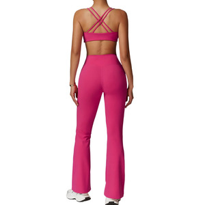 Conjuntos de Ropa Deportiva de Yoga Personalizados: Tops de Yoga de Tirantes Finos y Alta Elasticidad con Diseño Cruzado y Leggings de Cintura Alta - Product Image 2