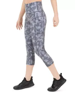 High Waist Camouflage Capri <b>Yoga</b> <b>Leggings</b> With Contrast Stitch Four-Way Stretch Spandex Polyester Pants - Product Image 3