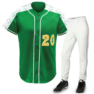 Men's Baseball Uniform Set Green White Number 20 Heat-Transfer Printed Polyester/Cotton V-neck Jersey Pants Regular Fit Short - Product Image 1