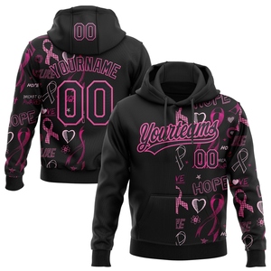 Sweat-shirt à capuche sportif noir et rose, nouveau design, personnalisé, avec ruban rose 3D, vente en gros directe pour l'industrie - Product Image 1