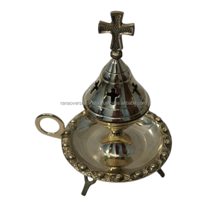Quemador de Incienso de Latón Hecho a Mano con Tapa en Forma de Cruz y Bandeja para Oración, Meditación, Aromaterapia y Decoración Espiritual - Product Image 6