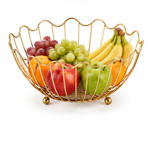 Panier à fruits de luxe doré en fil de fer, panier de rangement minimaliste, bol à pain décoratif, centre de table pour la maison, l'hôtel et la cuisine - Product Image 5