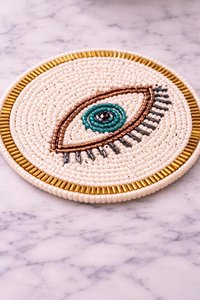 Round Embroidered Eye <b>Coaster</b> Set Textile Drink Mat Mediterranean Style Durable Home Decor - Product Image 3