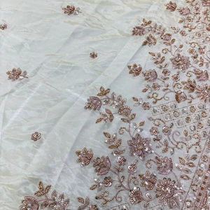 Tela de viscosa premium con bordado floral multihilo y cuentas originales. Hermoso trabajo. - Product Image 1