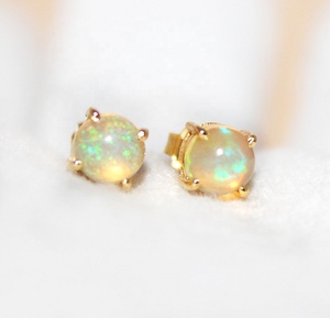 Natural Ethiopian Opal Gemstone 9k Solid Yellow Gold Handmade Classic Women Stud Earrings for Wedding Engagement Gift Jewelry - Product Image 6