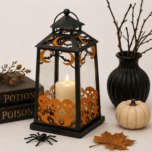 Portavelas Decorativo de Metal para Halloween, Color Negro Mate, con Diseño de Fantasma y Casa Embrujada, para Colgar o Apoyar en Mesa - Product Image 4