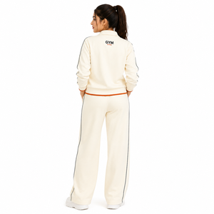 <b>Women</b> for <b>White</b> Hooded Fleece <b>Tracksuit</b> Set Custom Logo Full Zip Sports Jacket Wide Leg Pants 2 Piece Polyester/Cotton - Product Image 2