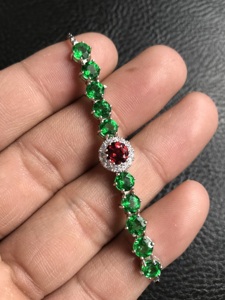 Women's Natural Green Topaz and <b>Garnet</b> Gemstone Charm <b>Bracelet</b> 925 Sterling Silver Adjustable Fashion Jewelry Party Gift - Product Image 2