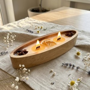 Cuenco de madera hecho a mano para velas, portavelas y contenedor de tarros, centro de mesa rústico para mesa de centro y decoración del hogar - Product Image 6