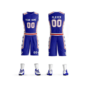 Conjunto de Uniforme de Baloncesto Personalizado Azul Rojo Blanco con Estrellas, Impresión Sublimada, Absorbente de Humedad, Ropa Deportiva Unisex para Adultos - Product Image 1