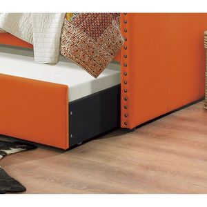 เตียงเดย์เบดหุ้มผ้าสีส้ม 1 ตัว พร้อมเตียงเสริมแบบดึงออกได้ ตกแต่งด้วยหมุดโลหะ โครงไม้ - Product Image 3