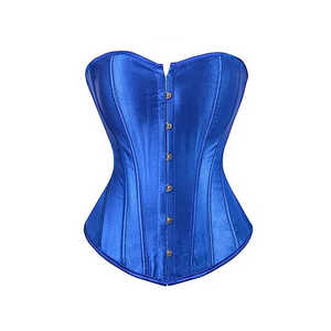 Women's Blue Satin Corset Shaper Firm <b>Control</b> <b>Tummy</b> <b>Control</b> Wear with Button Closure for Daily Use - Product Image 5