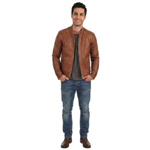 Chaqueta de cuero para hombre estilo urbano con cremallera completa, forro interior suave, ideal para clima frío, longitud media. - Product Image 6