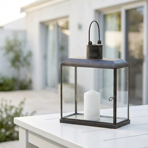 Faroles de Cristal con Marco de Metal Negro para Decoración del Hogar y Patio - Product Image 1