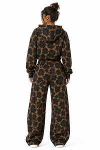 <b>Leopard</b> Floral <b>Print</b> Women’s Cropped Zip <b>Hoodie</b> Tracksuit Set with Oversized Wide Leg Sweatpants Custom Fashion Streetwear Bulk - Product Image 2