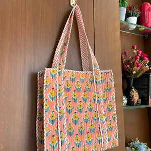 Bolso Tote Acolchado de Algodón con Estampado Indio, Bolso Grande para Mujer, para Compras, Viajes, Regalos - Product Image 3