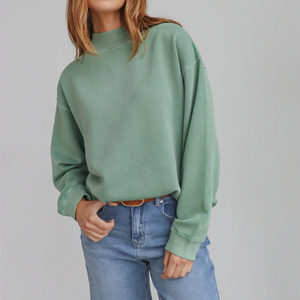 เสื้อสเวตเชิ้ตคอเต่าโอเวอร์ไซส์สำหรับผู้หญิง สีพื้น ทรงหลวม แขนยาว ผ้าถัก คอตตอน สวมใส่สบายๆ ในฤดูใบไม้ร่วง - Product Image 2