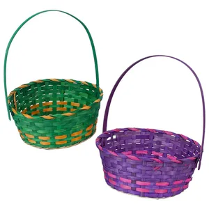 Colorful Eco-Friendly Bamboo <b>Wicker</b> <b>Storage</b> <b>Basket</b> with Handle Durable Handwoven for Fruits Gifts Crafts & Multifunction Use - Product Image 4