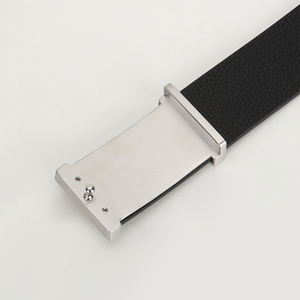 Ceinture en cuir véritable pour homme, formelle, noire, en cuir de vache, avec boucle rectangulaire en plaque argentée - Product Image 3