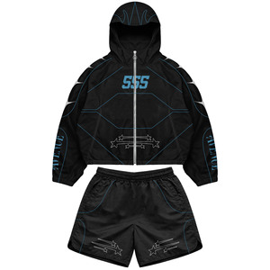 Premium 180 GSM Nylon Polyester Windbreaker Short Set <b>Grey</b> Black White Star Sublimation Logo plus size - Product Image 5