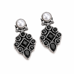 MOQ Available Oxidized Pearl Lovers Dangle <b>Earrings</b> | Antique <b>Silver</b> Plated Handmade Ethnic Jewelry | Boho Statement <b>Earrings</b> - Product Image 1