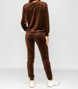 Conjunto Deportivo de Terciopelo Marrón para Mujer, Pantalones Largos de Color Sólido con Bolsillos Laterales y Cintura con Cordón, Ropa Casual de Otoño - Product Image 3